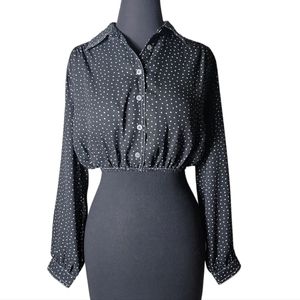 Etophe Studio black white print button down long sleeve crop top size small